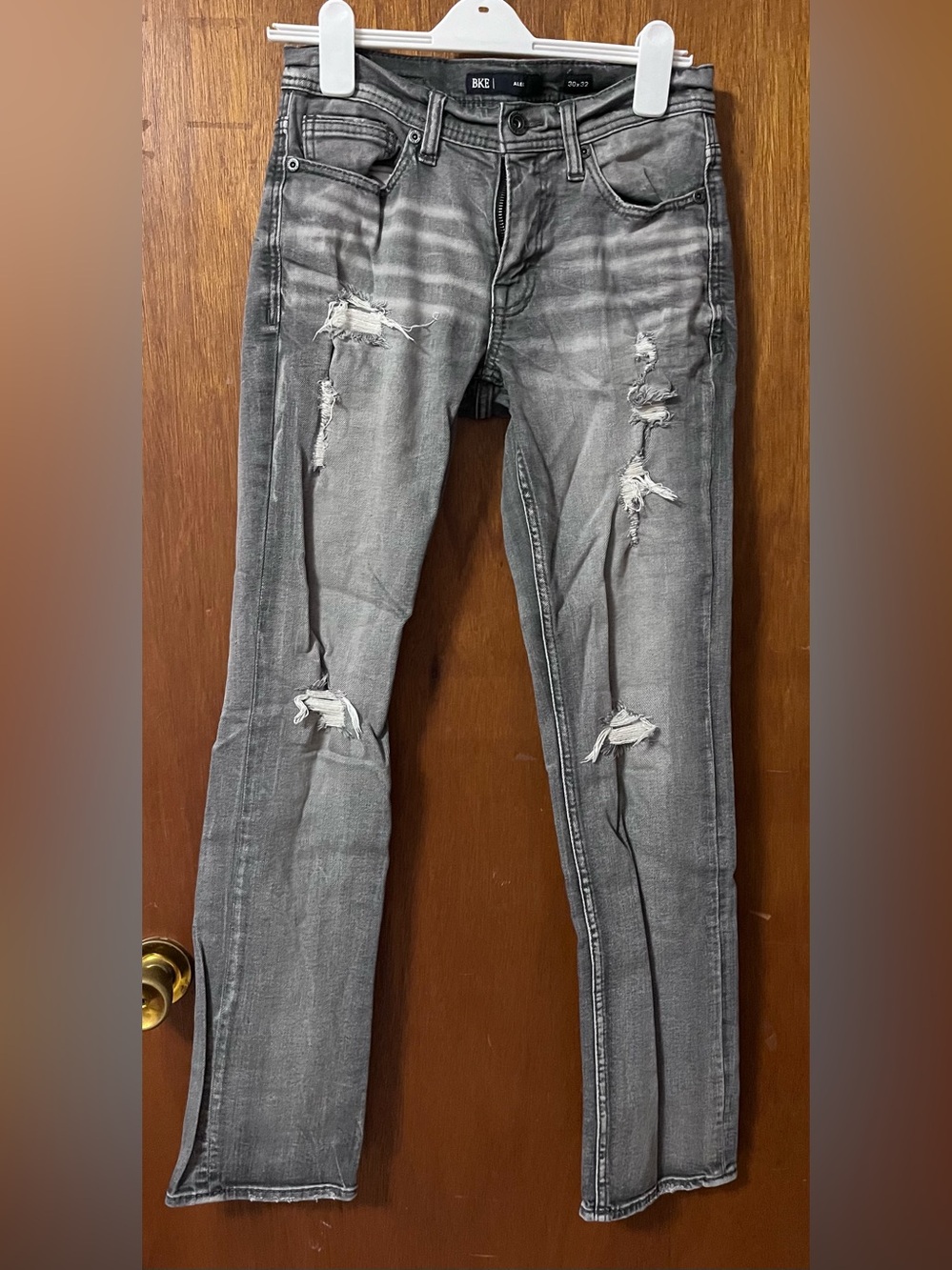 BKE Mens Gray Ripped Skinny Jeans